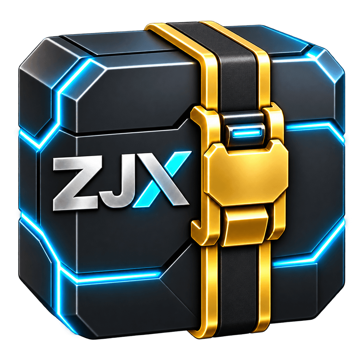 ZJX archive cube with blue-lit edges and a gold clasp