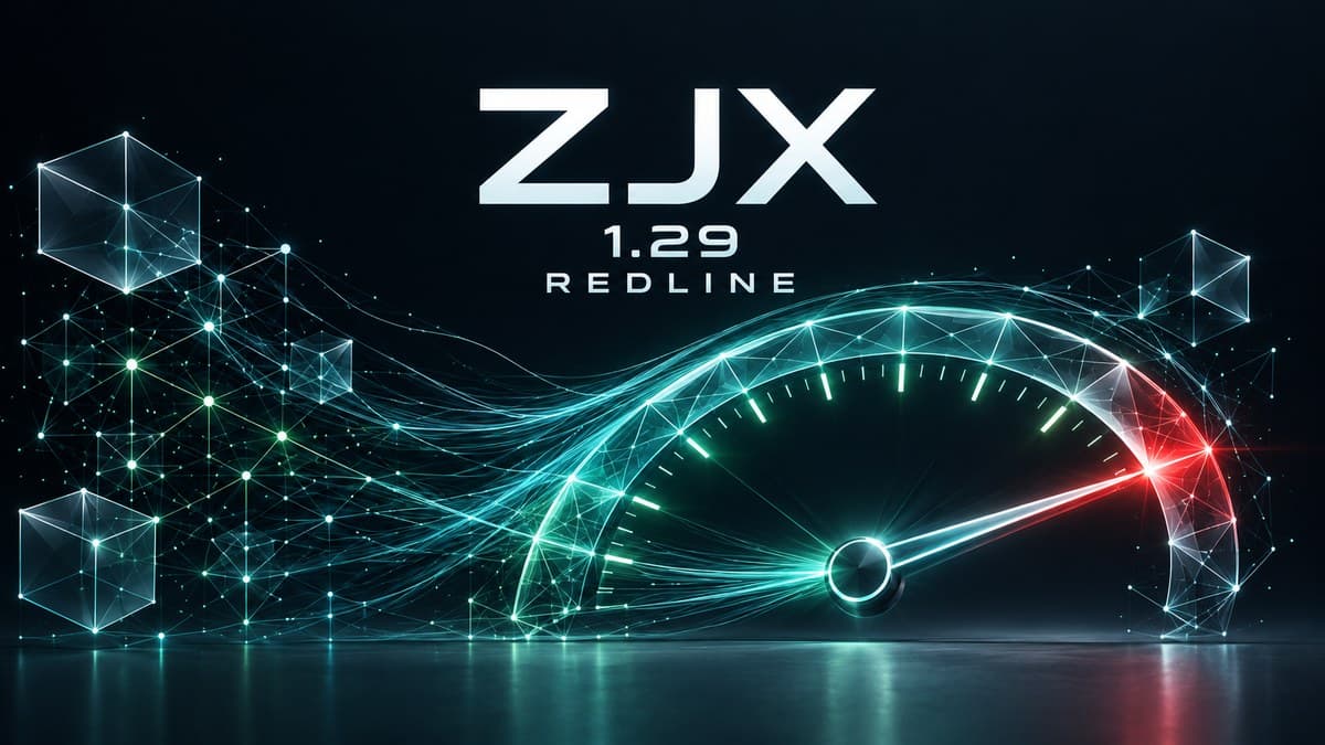 ZJX 1.29 REDLINE release artwork: a lattice gauge with its needle at the red line
